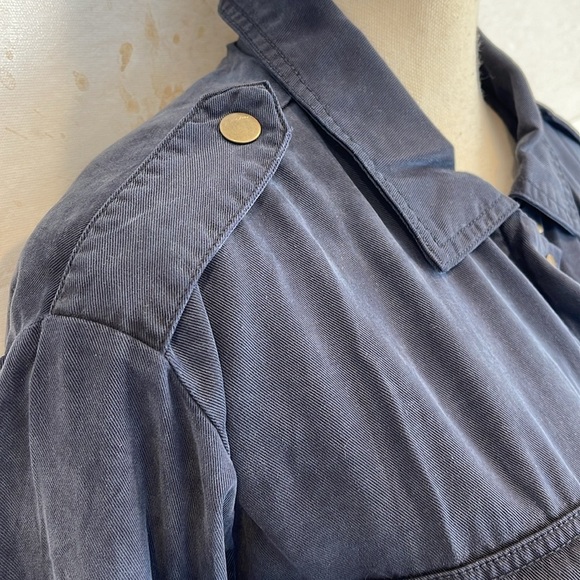 Navy Blue Moto Drawstring Waist button sleeve jacket - Picture 5 of 11